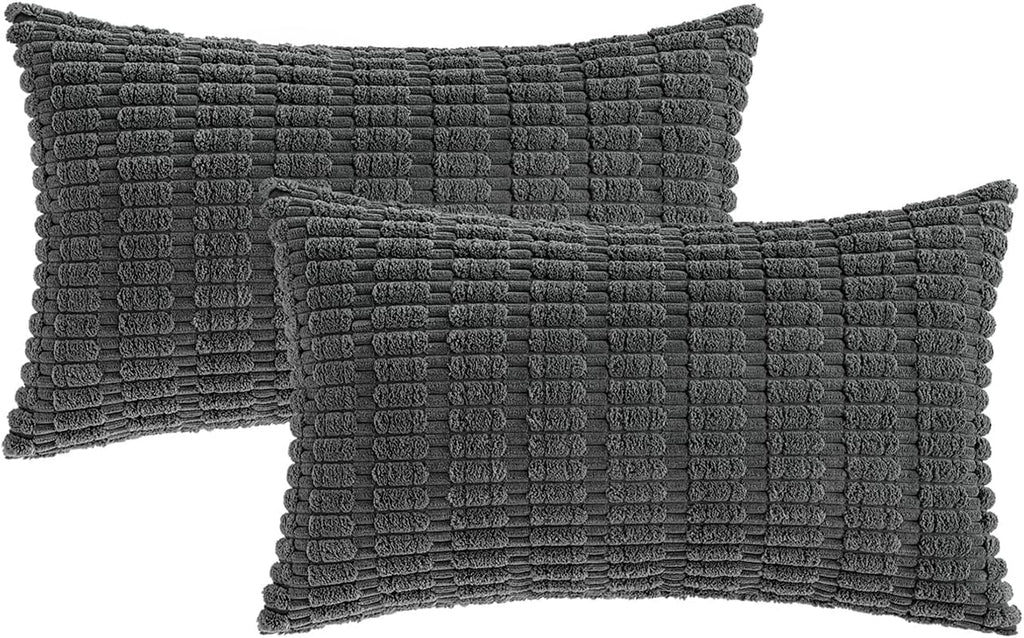 Boho Corduroy Cushion Covers - Twin-Pack - Dark Grey - 30cm x 50cm