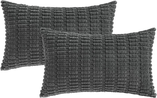 Boho Corduroy Cushion Covers - Twin-Pack - Dark Grey - 30cm x 50cm