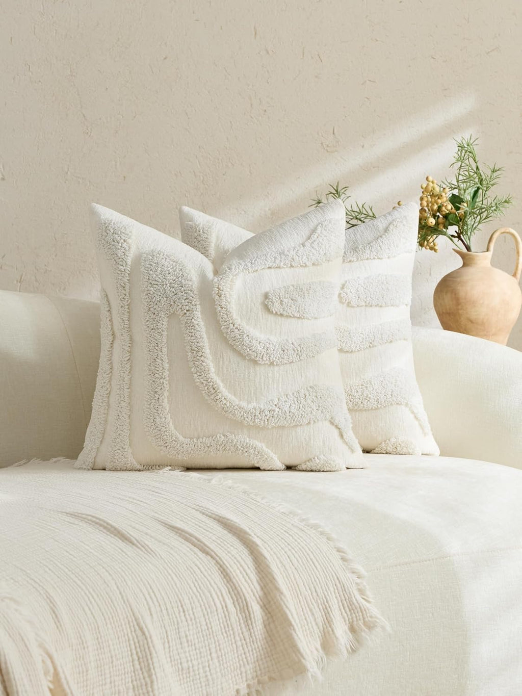 Tufted Wave Cushion Covers Set of 2, Snow, 45 x 45 cm