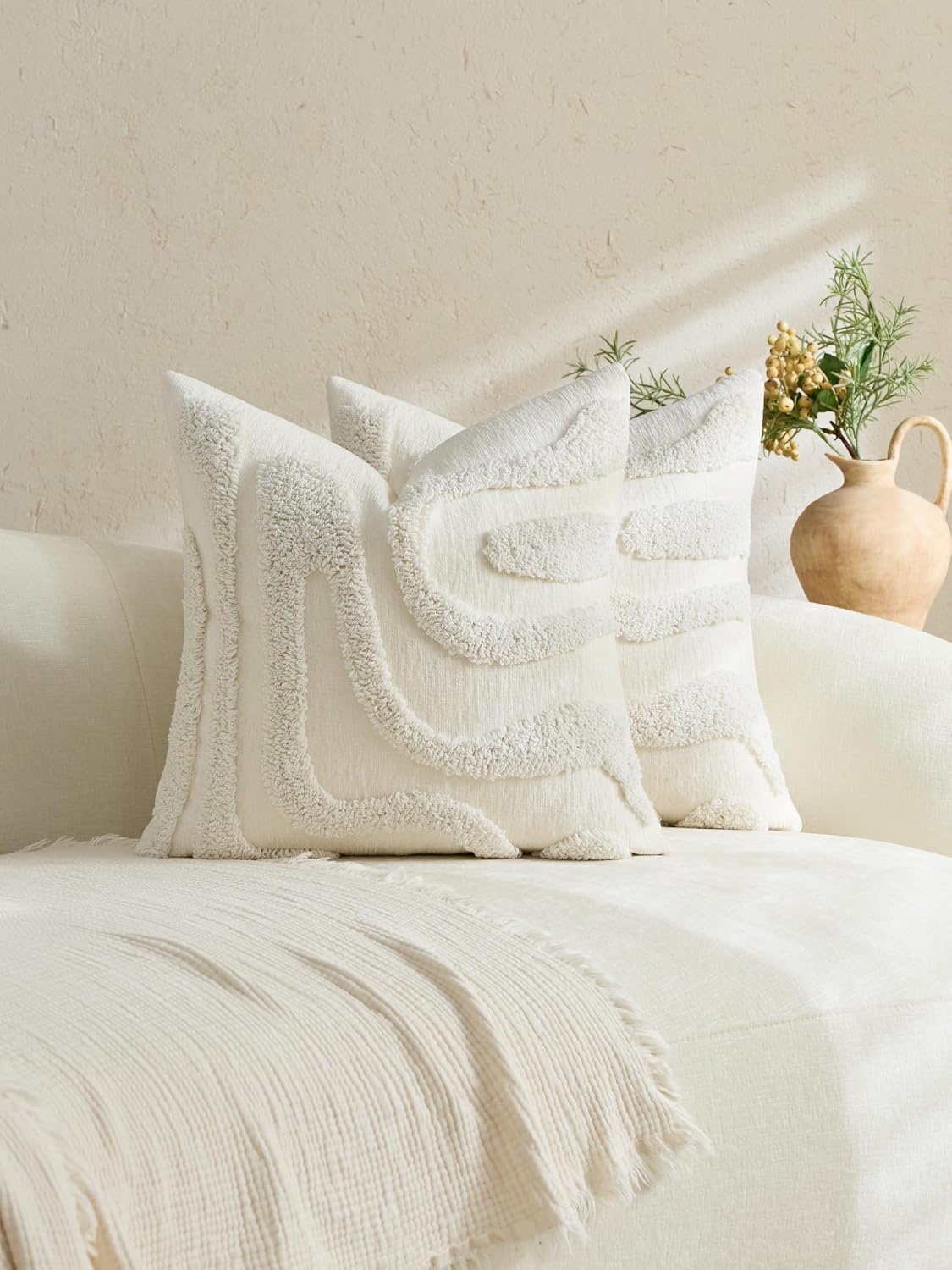 Tufted Wave Cushion Covers Set of 2, Snow, 45 x 45 cm