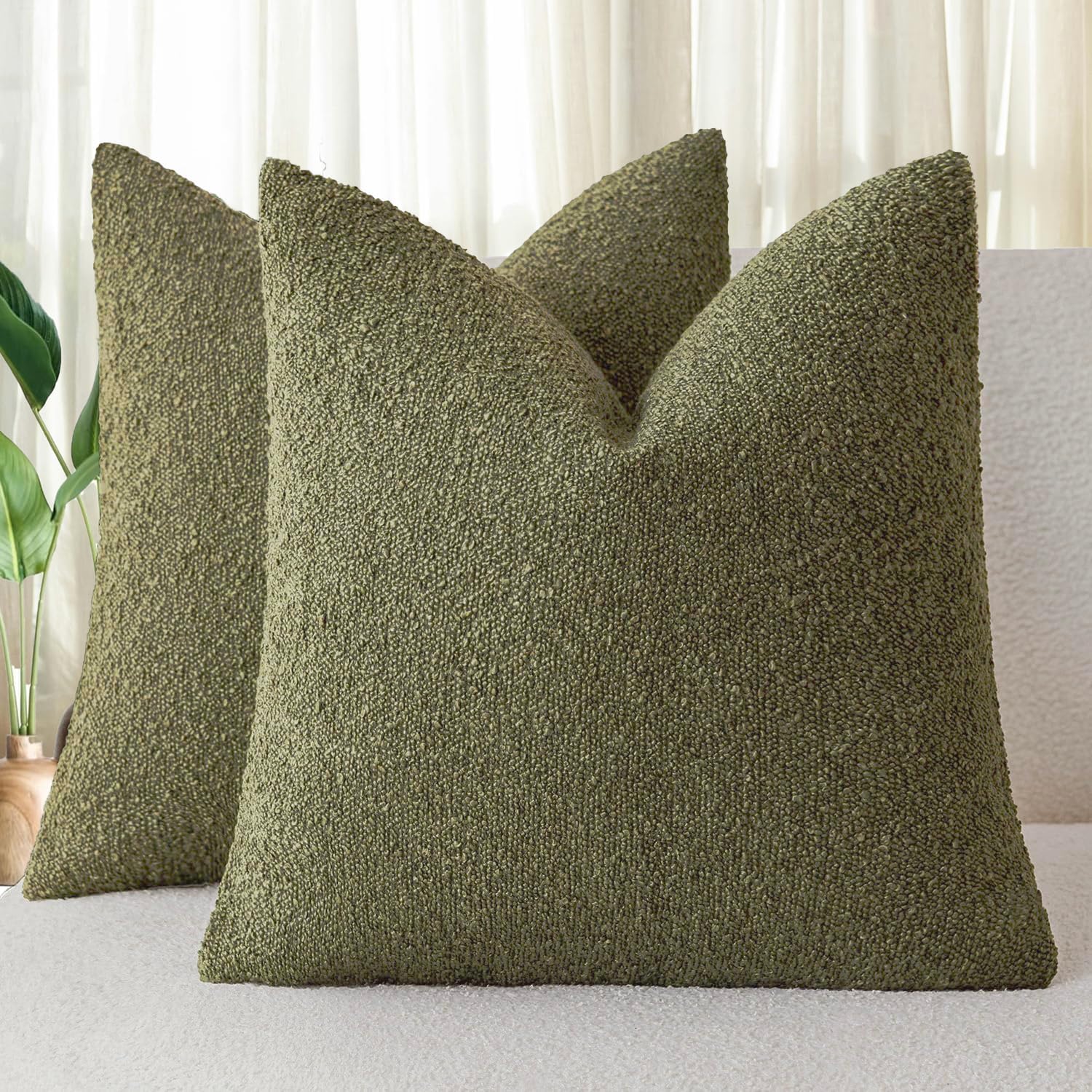 Bouclé Cushion Covers - Twin-Pack - Olive Green - 45cm x 45cm