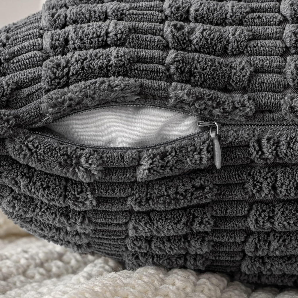 Boho Corduroy Cushion Covers - Twin-Pack - Dark Grey - 30cm x 50cm