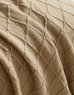 Micro Plush Diamond Knitted Throw Blanket, Natural