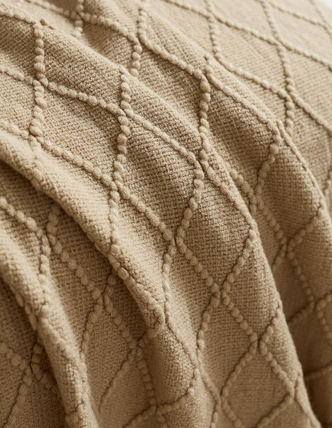 Micro Plush Diamond Knitted Throw Blanket, Natural