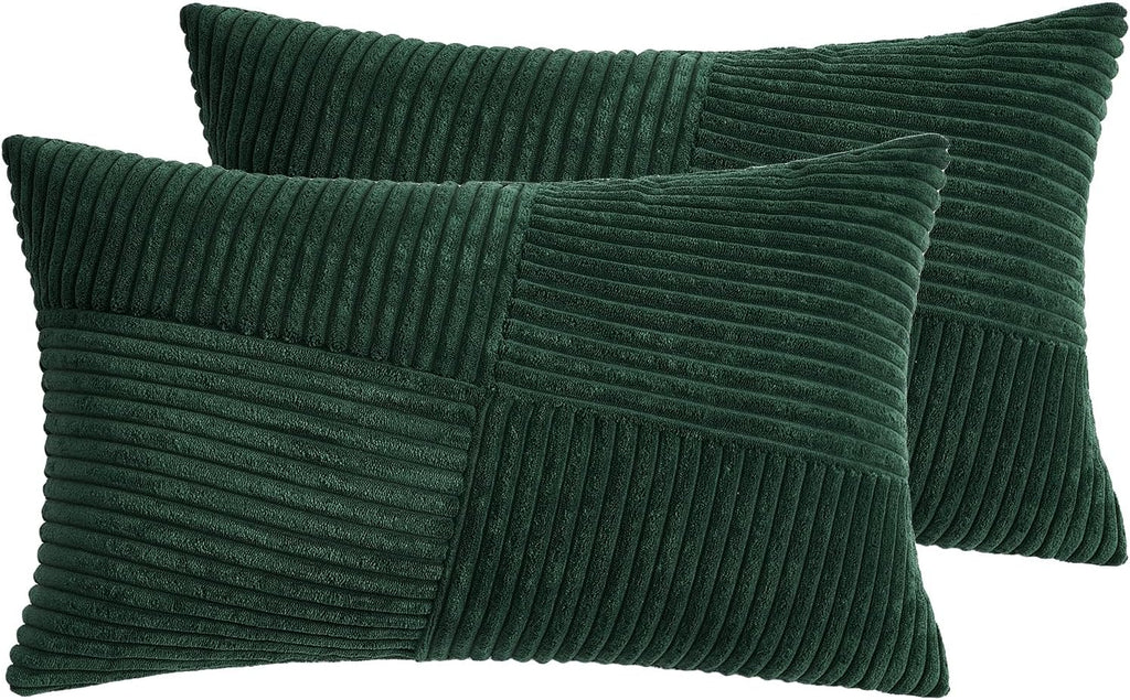 Corduroy Windmill-Inspired Cushion Covers - Twin-Pack - Forest Green - 30cm x 50cm