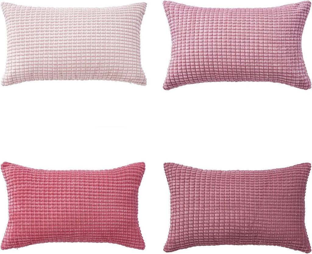 Corduroy Corn Grain Cushion Covers - Pack of 4 Mix of Pink Shades - 30cm x 50cm