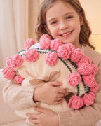 3-in-1 Round Rosebud Knit Throw - Pink, 100cm Diameter