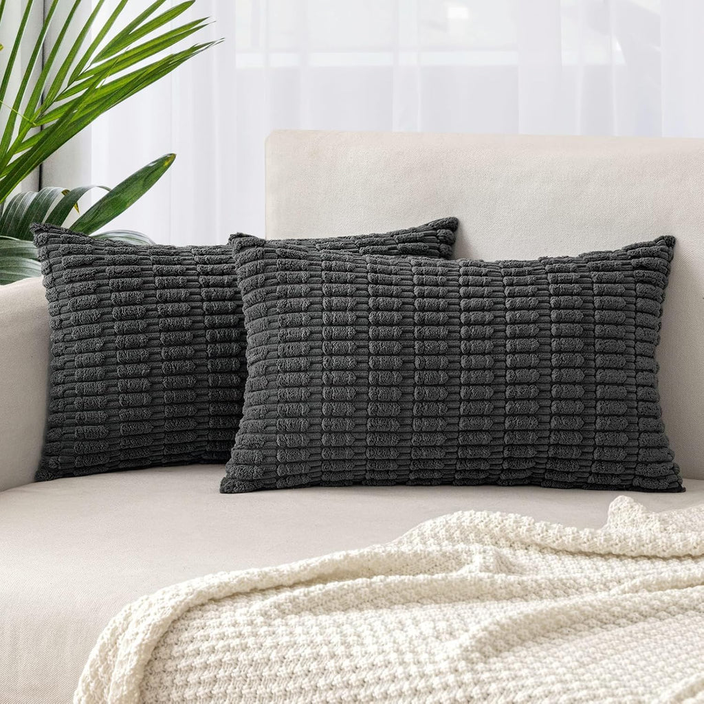 Boho Corduroy Cushion Covers - Twin-Pack - Dark Grey - 30cm x 50cm