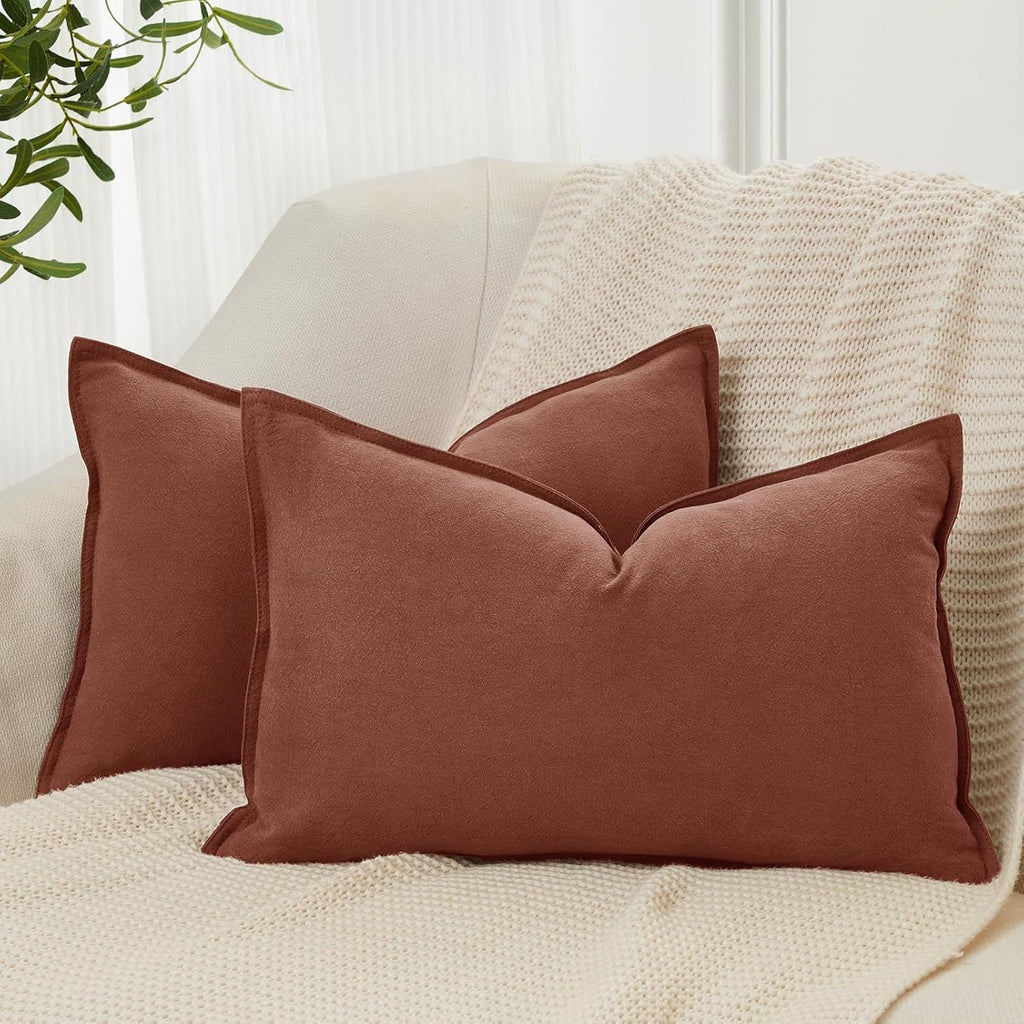 Linen & Cotton Blend Cushion Covers - Twin-Pack - Brick