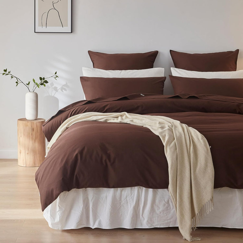 Vintage Washed Cotton Quilt Cover Set - Dark Brown