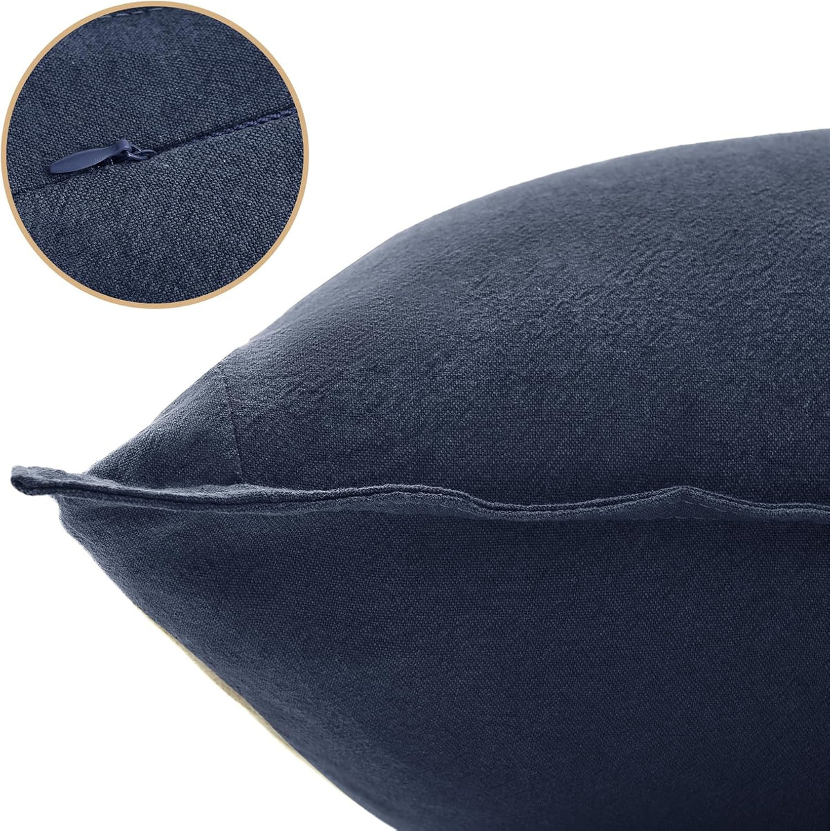 Linen-Cotton European Pillowcases - Soft & Breathable with Hidden Zipper Design - Navy, 65x65cm