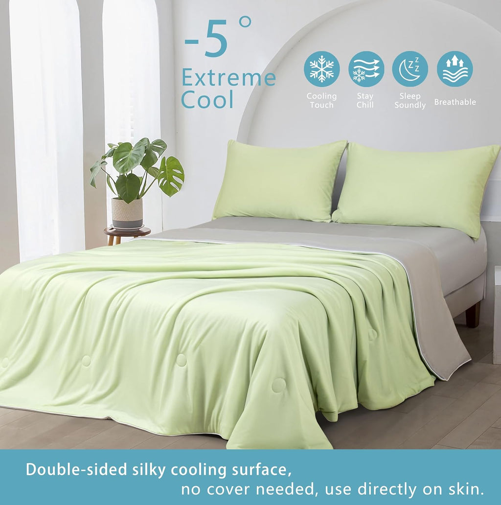 Ice Cooling Reversible Comforter/Blanket/Quilt - Green and Grey