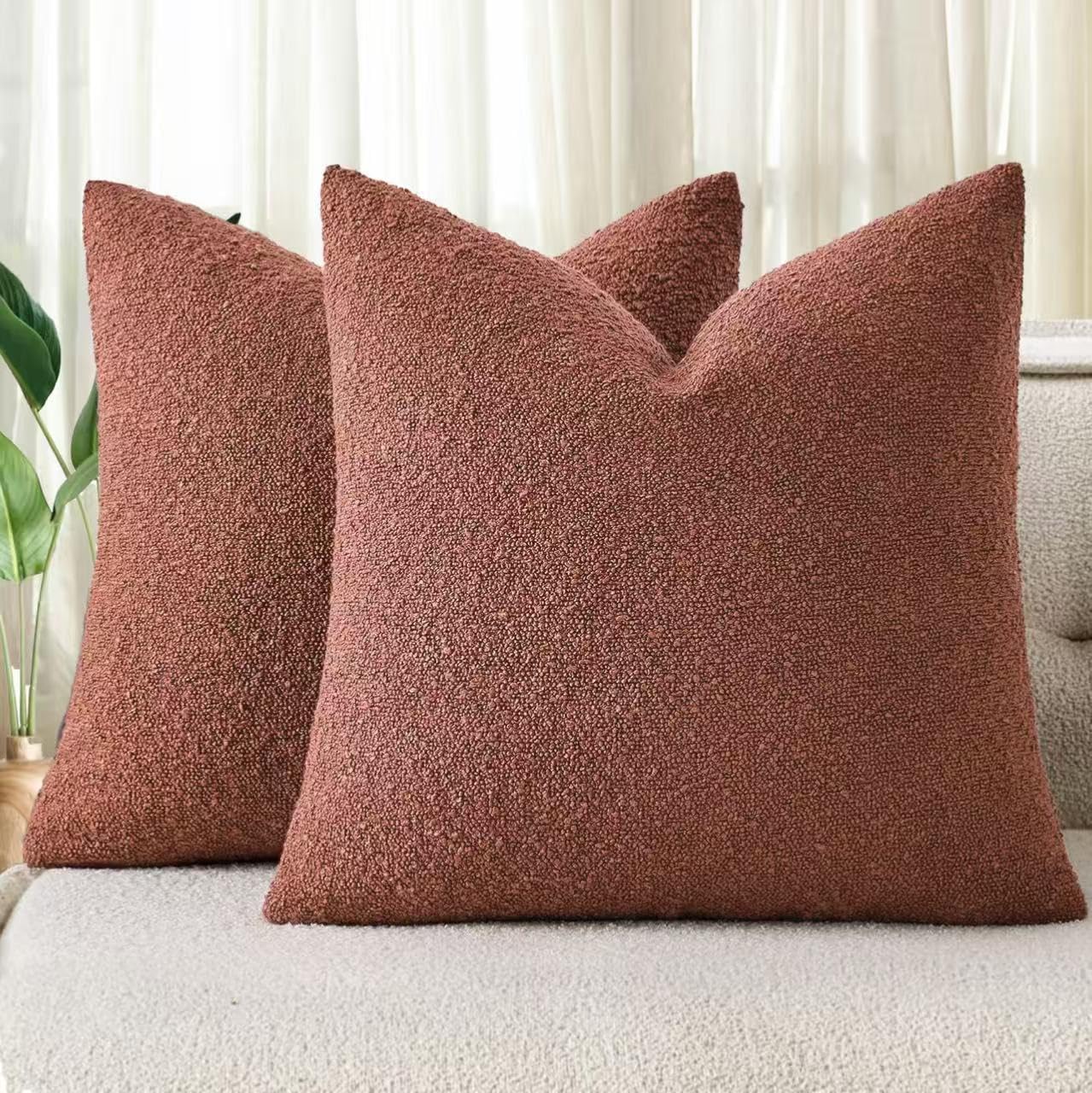 Boucle European Pillowcases - Brick - Twin Pack