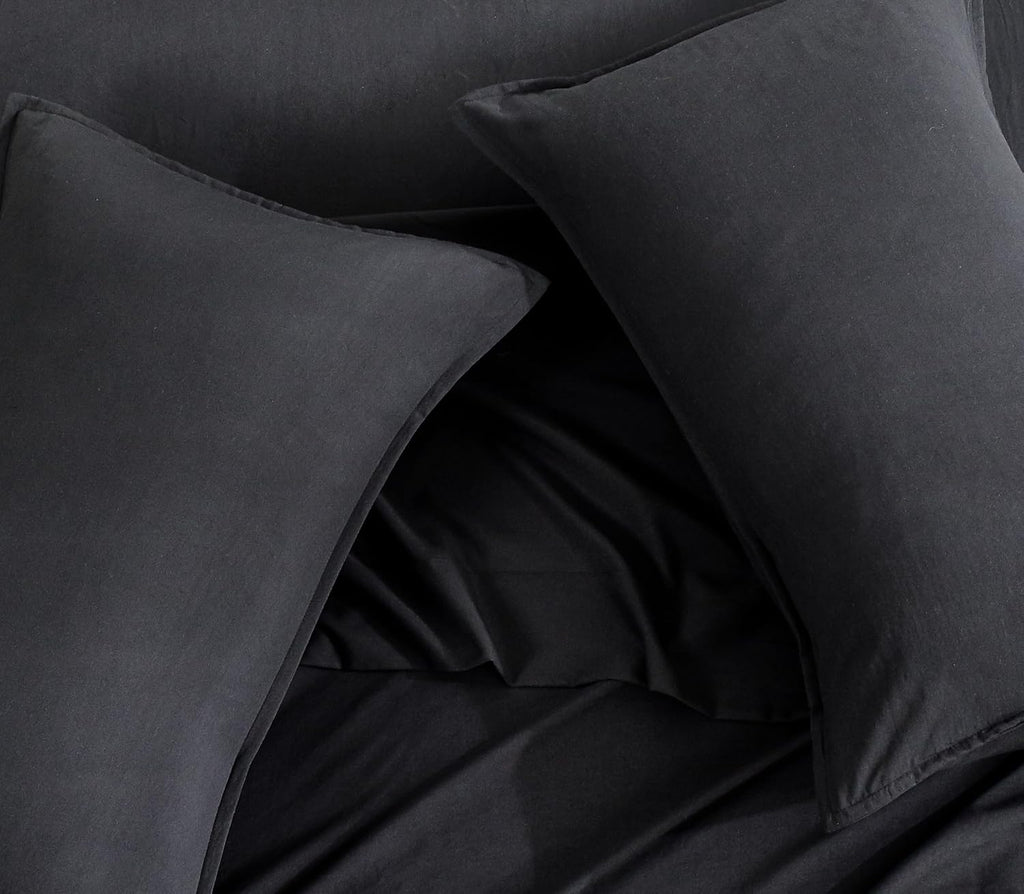 Vintage Washed Microfibre Sheet Set with Pillowcases - Black