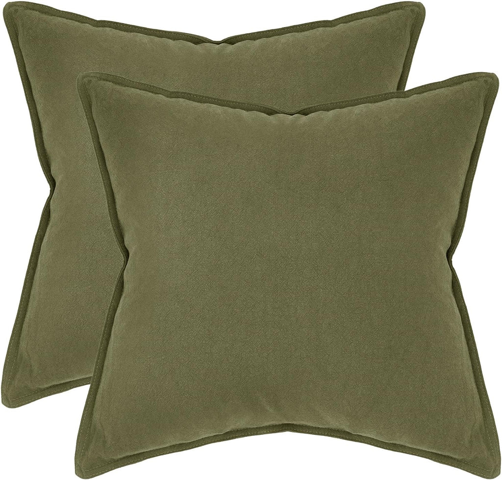 Linen-Cotton European Pillowcases - Soft & Breathable with Hidden Zipper Design - Olive Green, 65x65cm