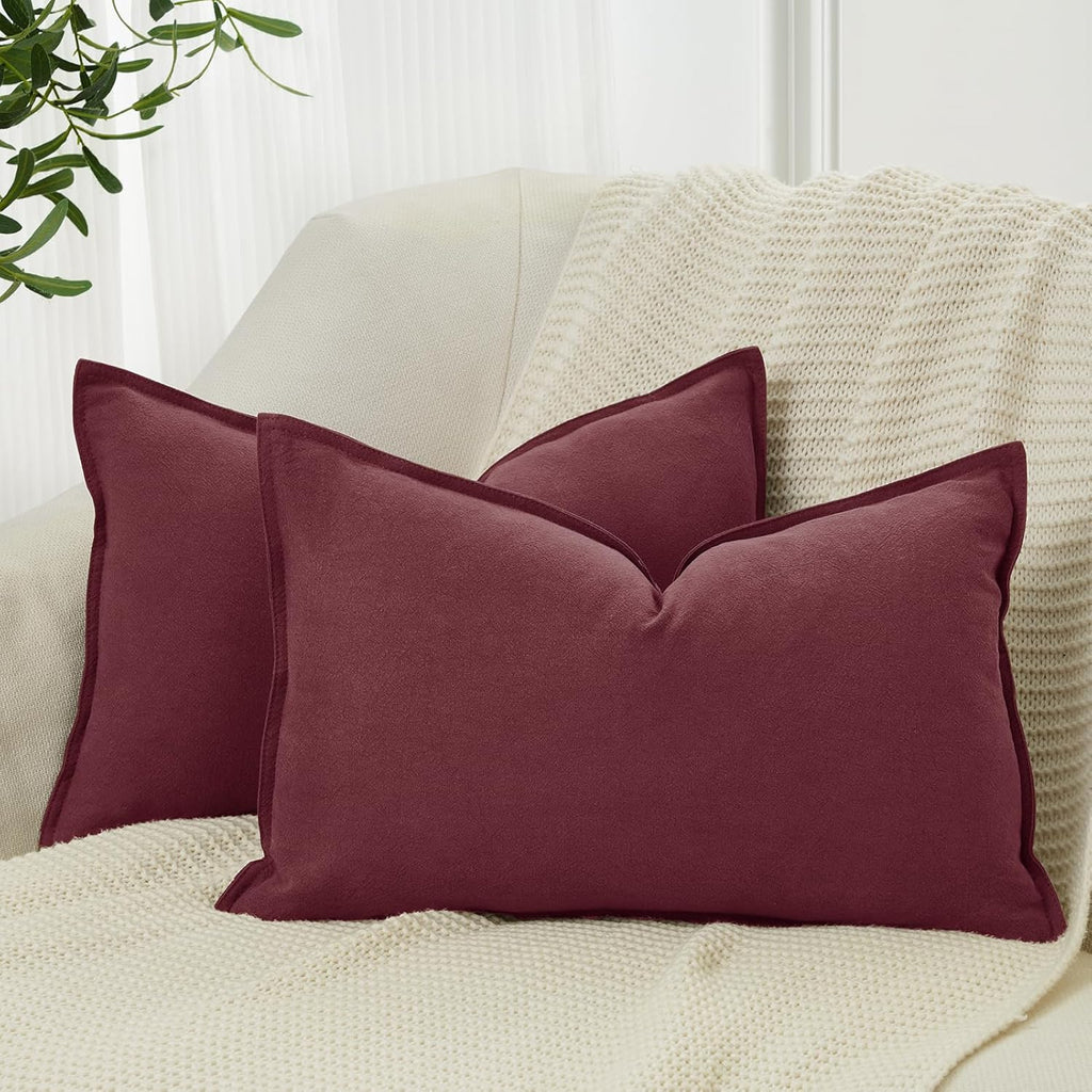 Linen & Cotton Blend Cushion Covers - Twin-Pack - Burgundy