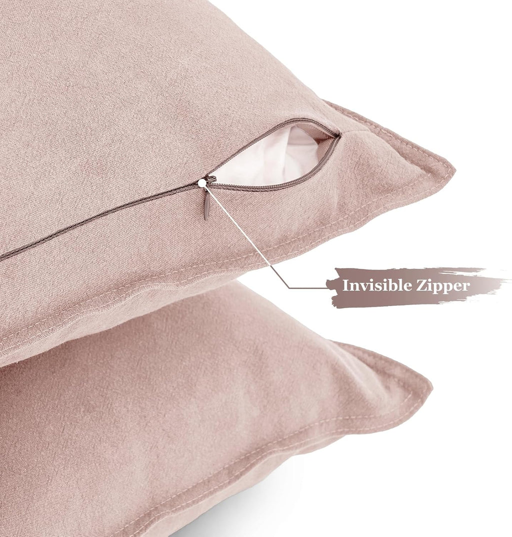 Linen & Cotton Blend Cushion Covers - Twin-Pack - Pink