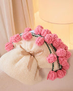 3-in-1 Round Rosebud Knit Throw - Pink, 100cm Diameter