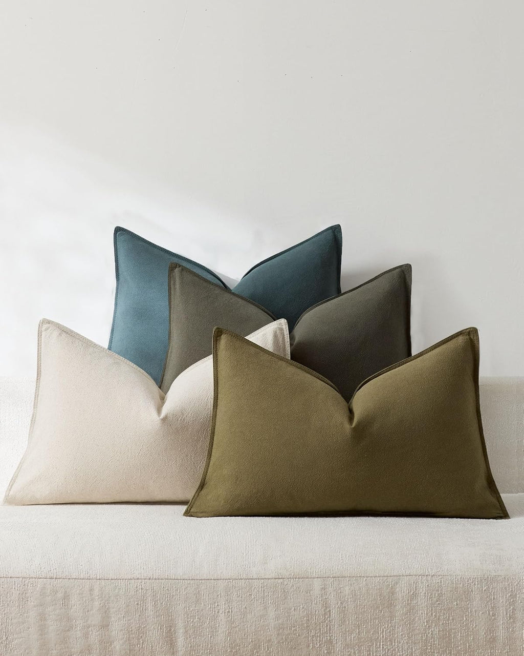 Linen & Cotton Blend Cushion Covers - Pack of 4 - Mix of Green, 30cm x 50cm