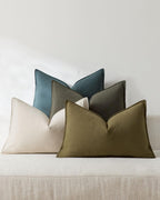 Linen & Cotton Blend Cushion Covers - Pack of 4 - Mix of Green, 30cm x 50cm