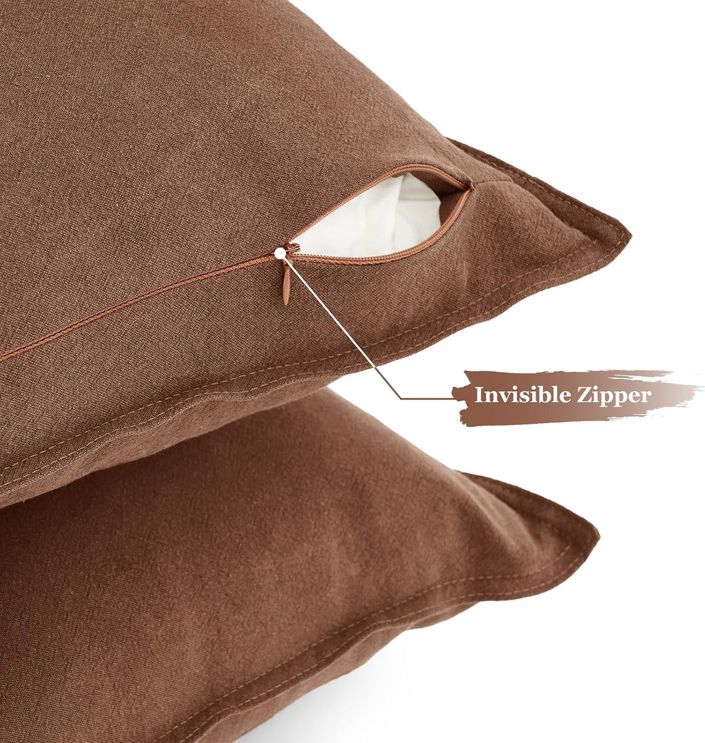 Linen-Cotton European Pillowcases - Soft & Breathable with Hidden Zipper Design - Cocoa Brown, 65x65cm