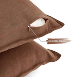 Linen-Cotton European Pillowcases - Soft & Breathable with Hidden Zipper Design - Cocoa Brown, 65x65cm