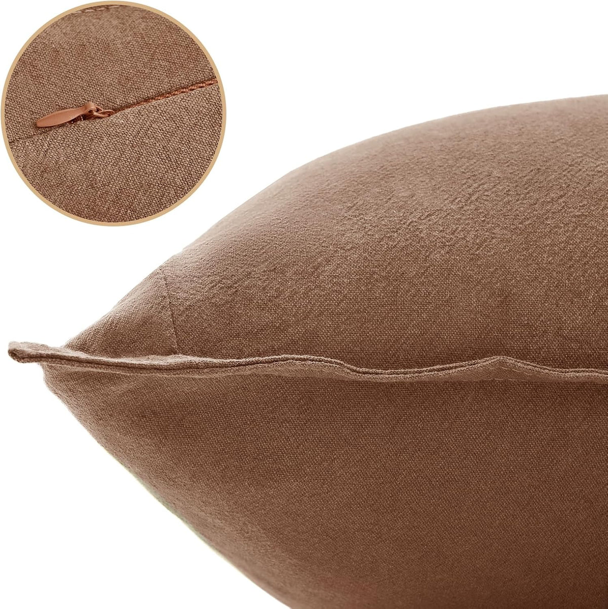 Linen-Cotton European Pillowcases - Soft & Breathable with Hidden Zipper Design - Cocoa Brown, 65x65cm