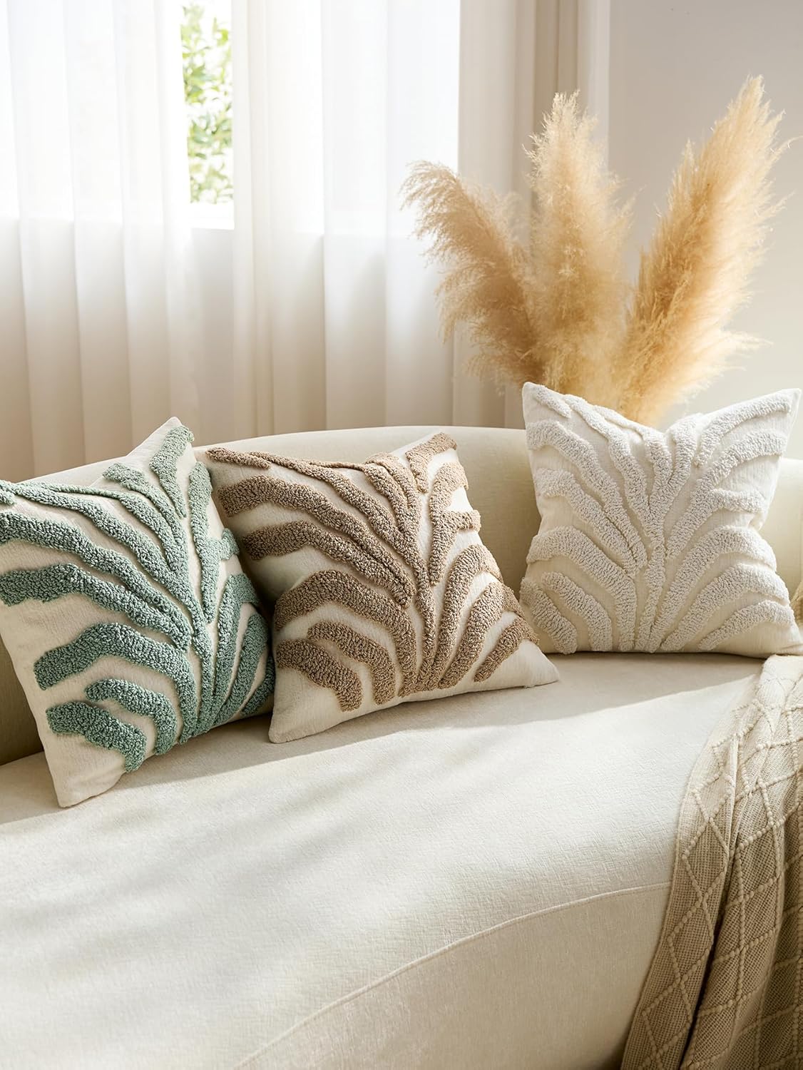 Tufted Leaf Cushion Covers - Twin-Pack - Snow, 45cm x 45cm