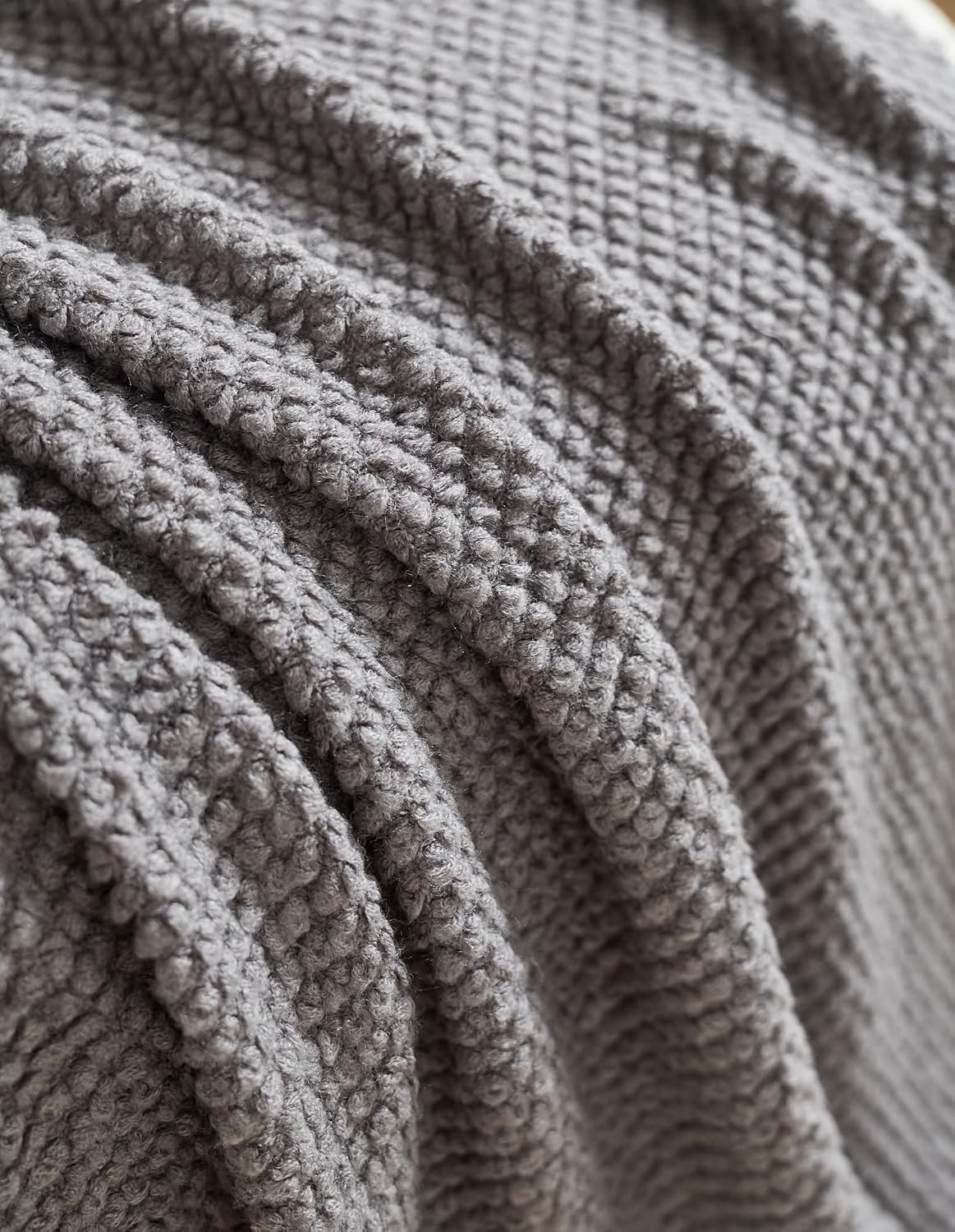 Micro Plush Knitted Woven Throw Blanket - Grey