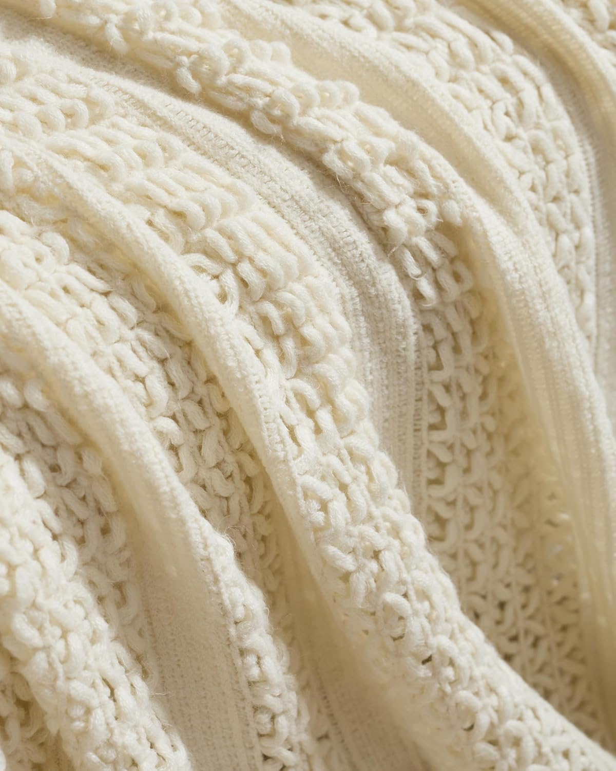 Boho Open-Knitted Throw - Sage Green, 130x170cm