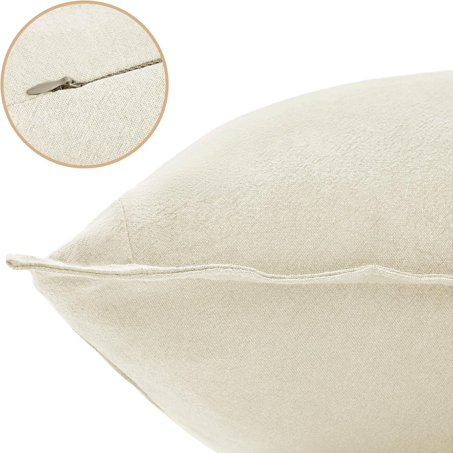 Linen-Cotton European Pillowcases - Soft & Breathable with Hidden Zipper Design - Linen, 65x65cm