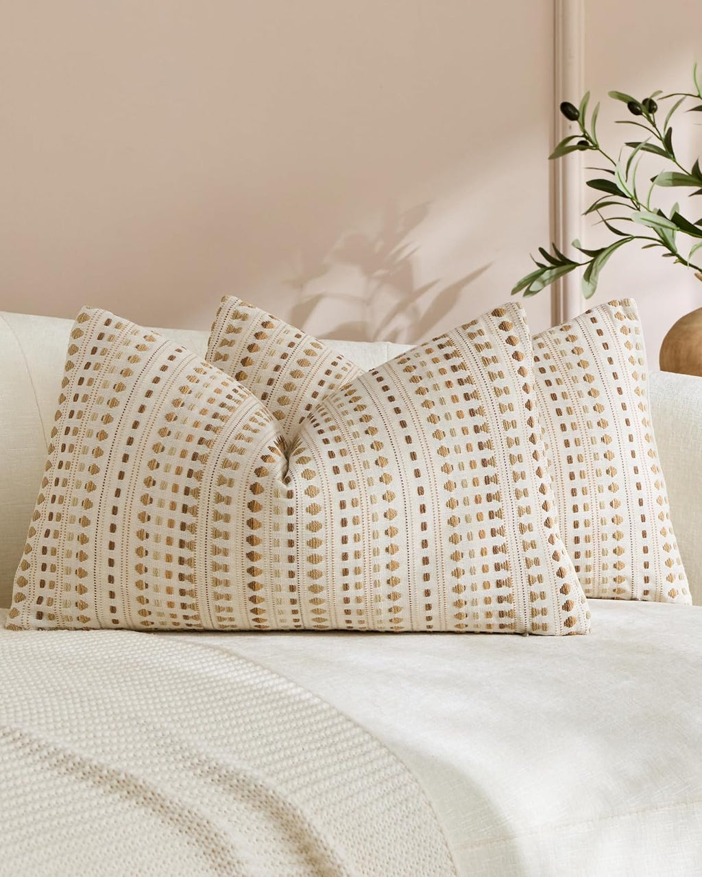 Bohemian Dot Woven Cushion Covers - Twin-Pack - Beige, 30cm x 50cm