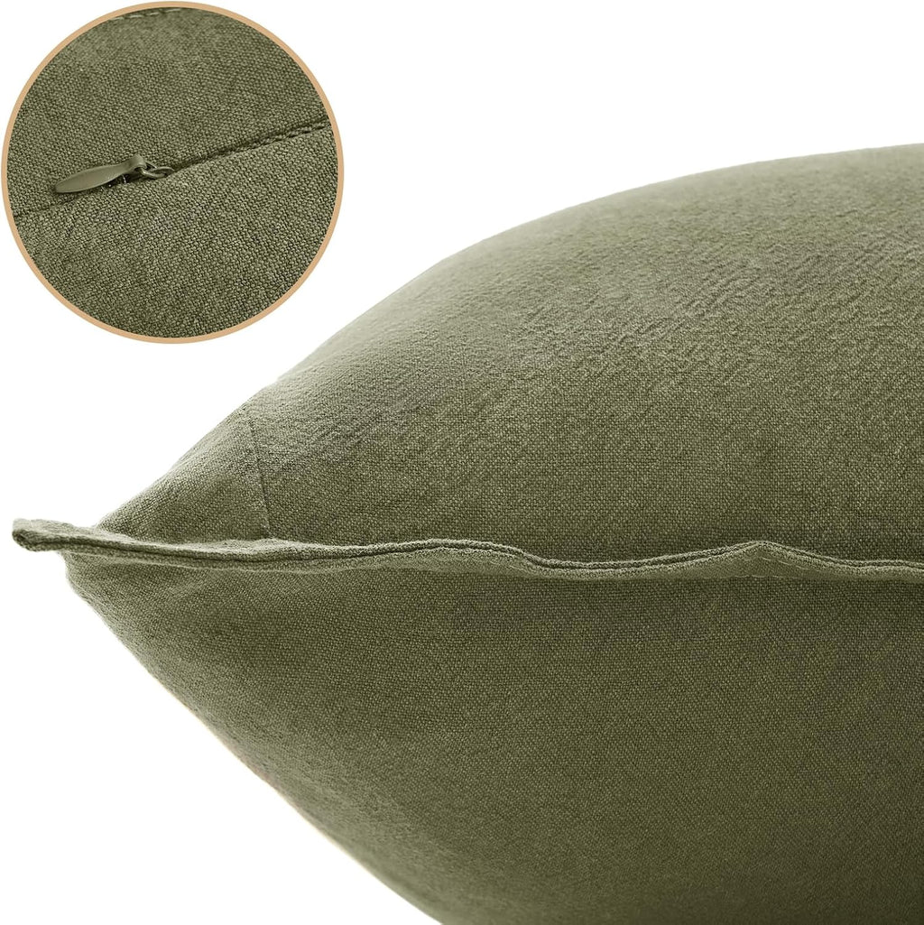 Linen-Cotton European Pillowcases - Soft & Breathable with Hidden Zipper Design - Olive Green, 65x65cm