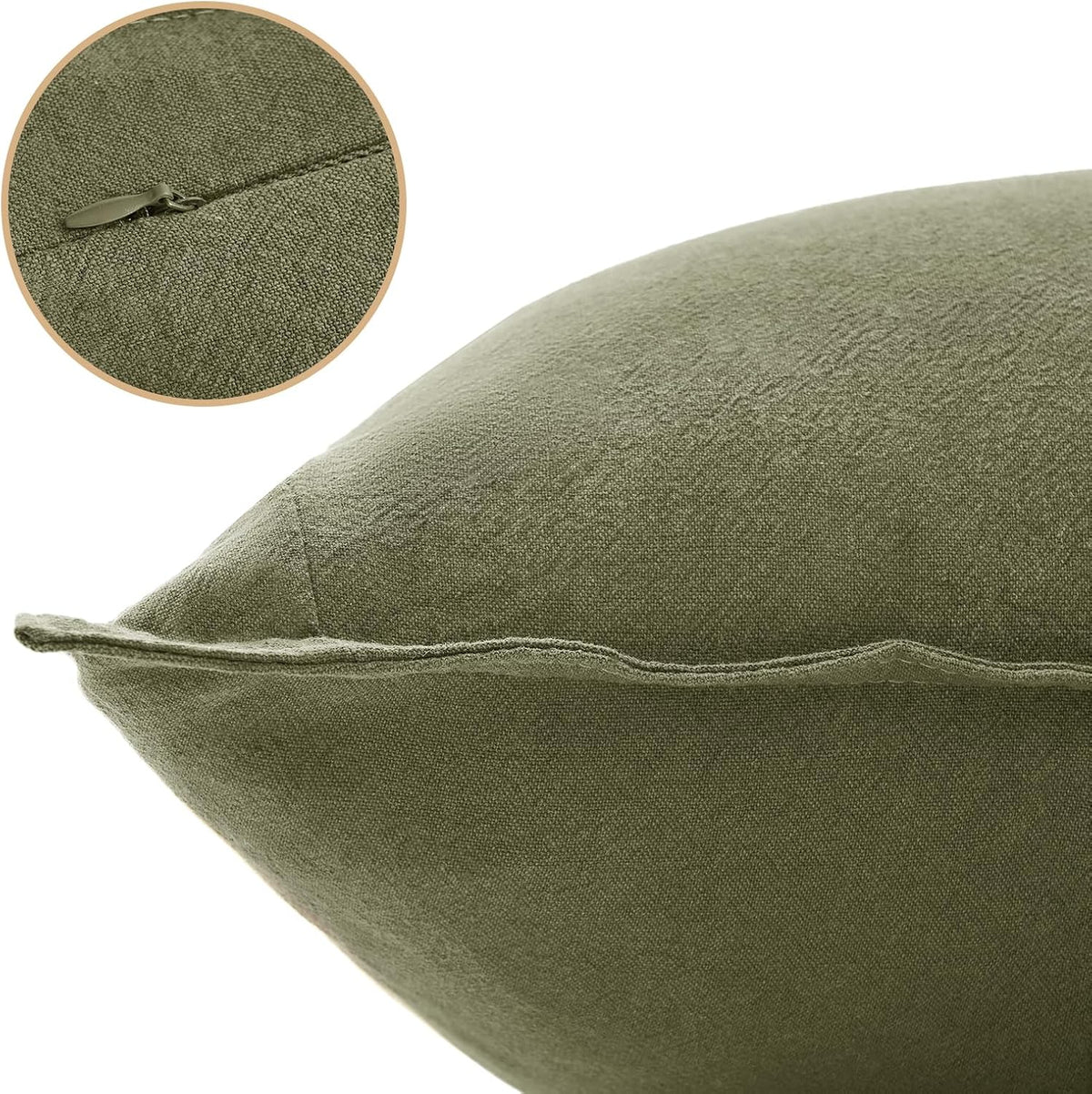 Linen-Cotton European Pillowcases - Soft & Breathable with Hidden Zipper Design - Olive Green, 65x65cm