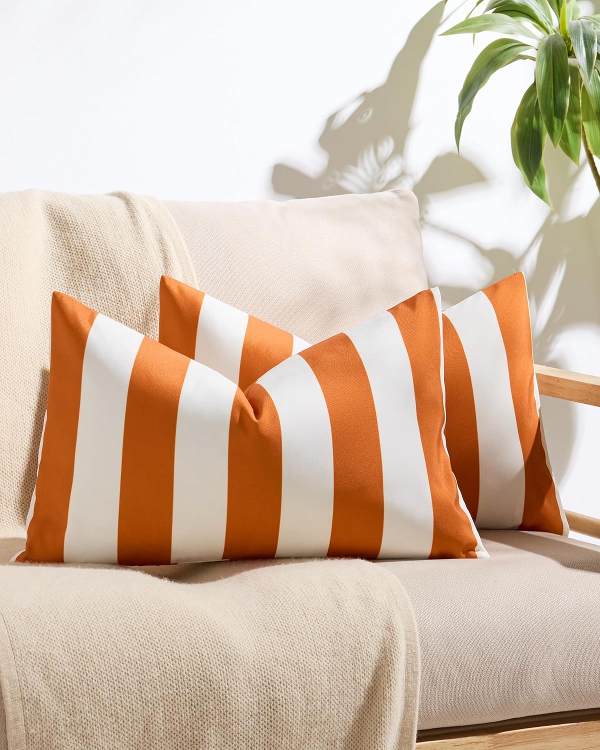 Striped Outdoor Waterproof Cushion Covers Orange 30x50cm