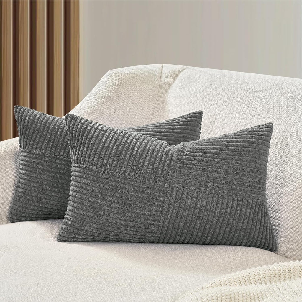 Corduroy Windmill-Inspired Cushion Covers - Twin-Pack - Dark Grey - 30cm x 50cm