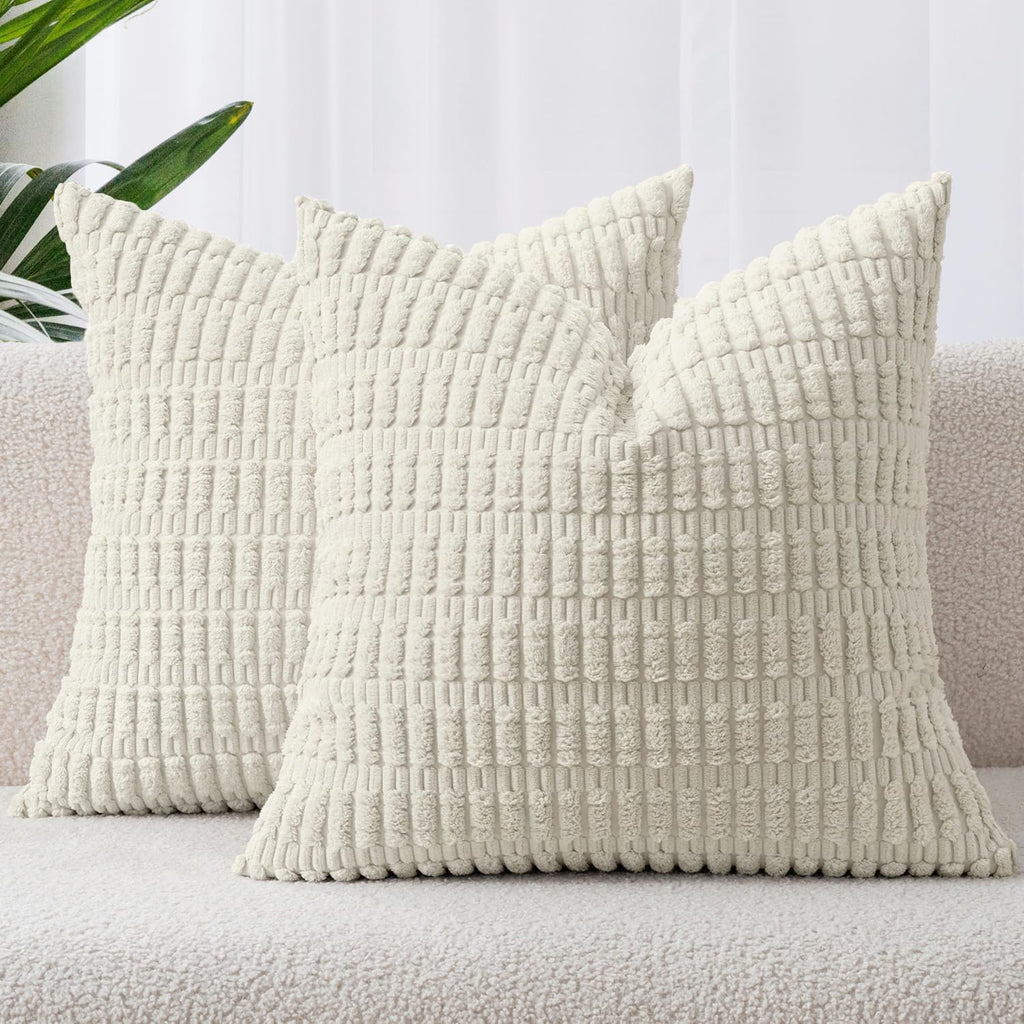 Boho Corduroy Cushion Covers - Twin-Pack - Cream - 45cm x 45cm