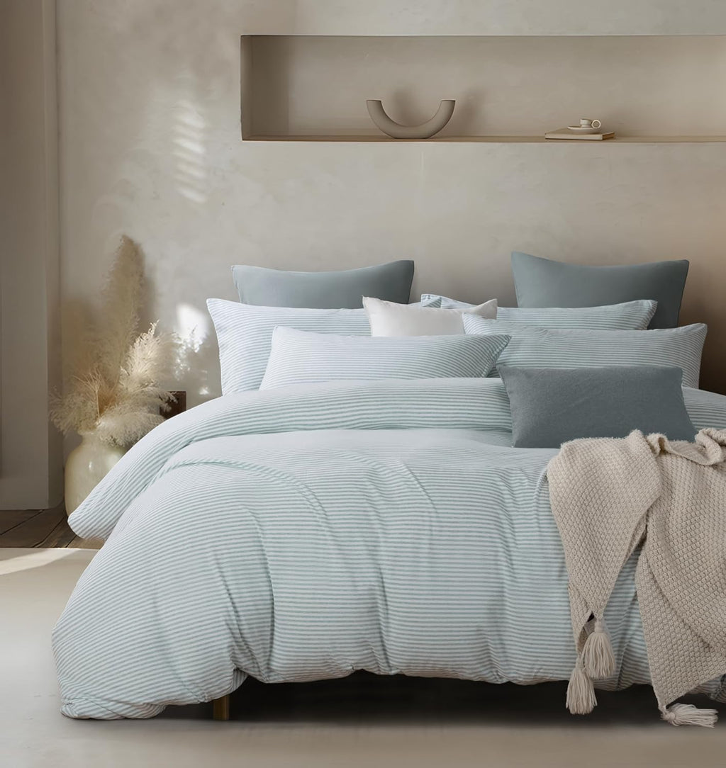 100% Jersey Cotton Standard Pillowcases - Twin-Pack - Sage Stripe