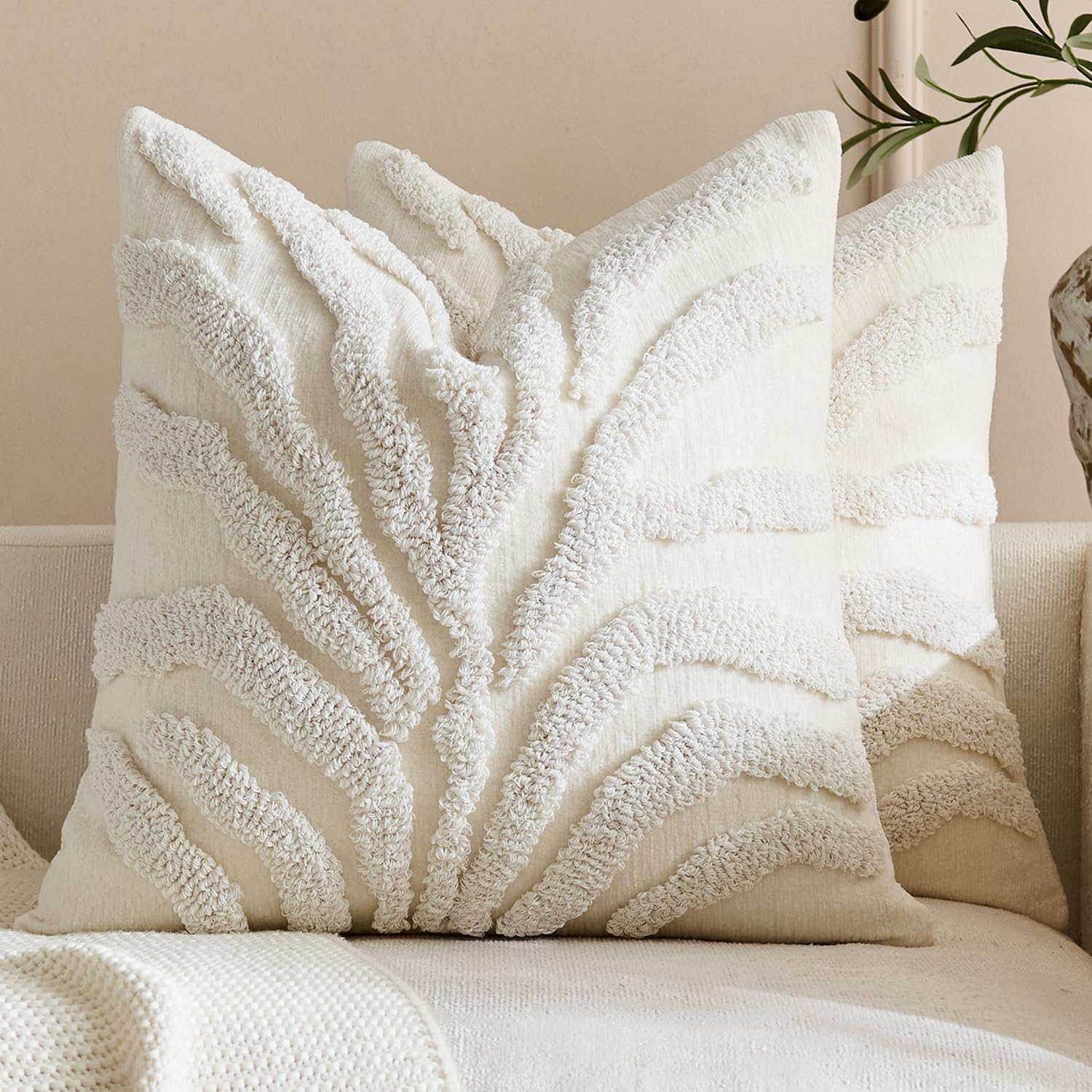 Tufted Leaf Cushion Covers - Twin-Pack - Snow, 45cm x 45cm
