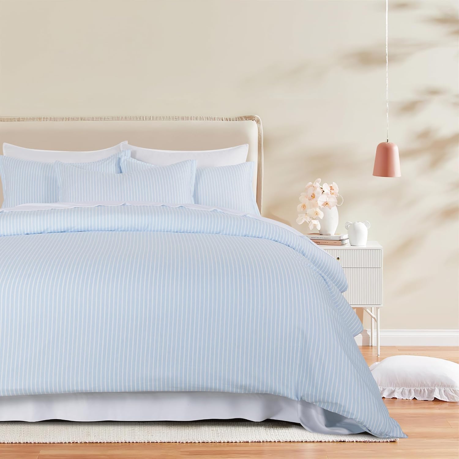 Yarn-Dyed Microfibre Stripe Quilt Cover Set - Blue