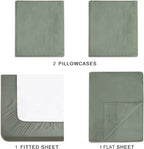Vintage Washed Microfibre Sheet Set with Pillowcases - Khaki Green