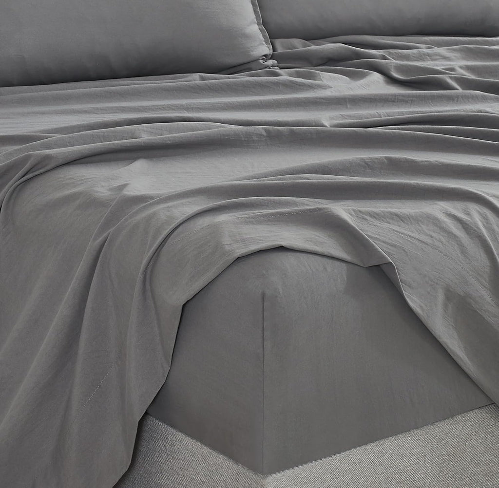 Vintage Washed Microfibre Sheet Set with Pillowcases - Grey