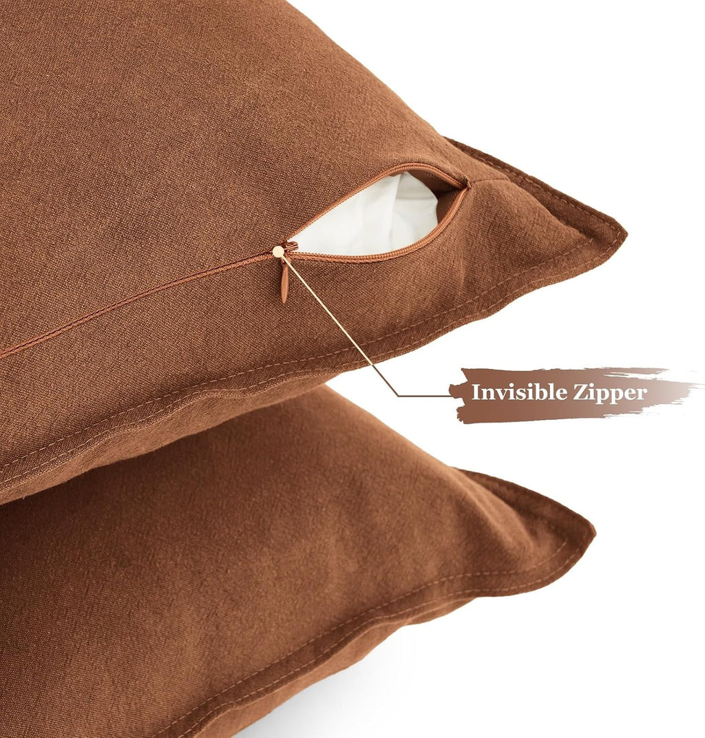 Linen-Cotton European Pillowcases - Soft & Breathable with Hidden Zipper Design - Terracotta, 65x65cm