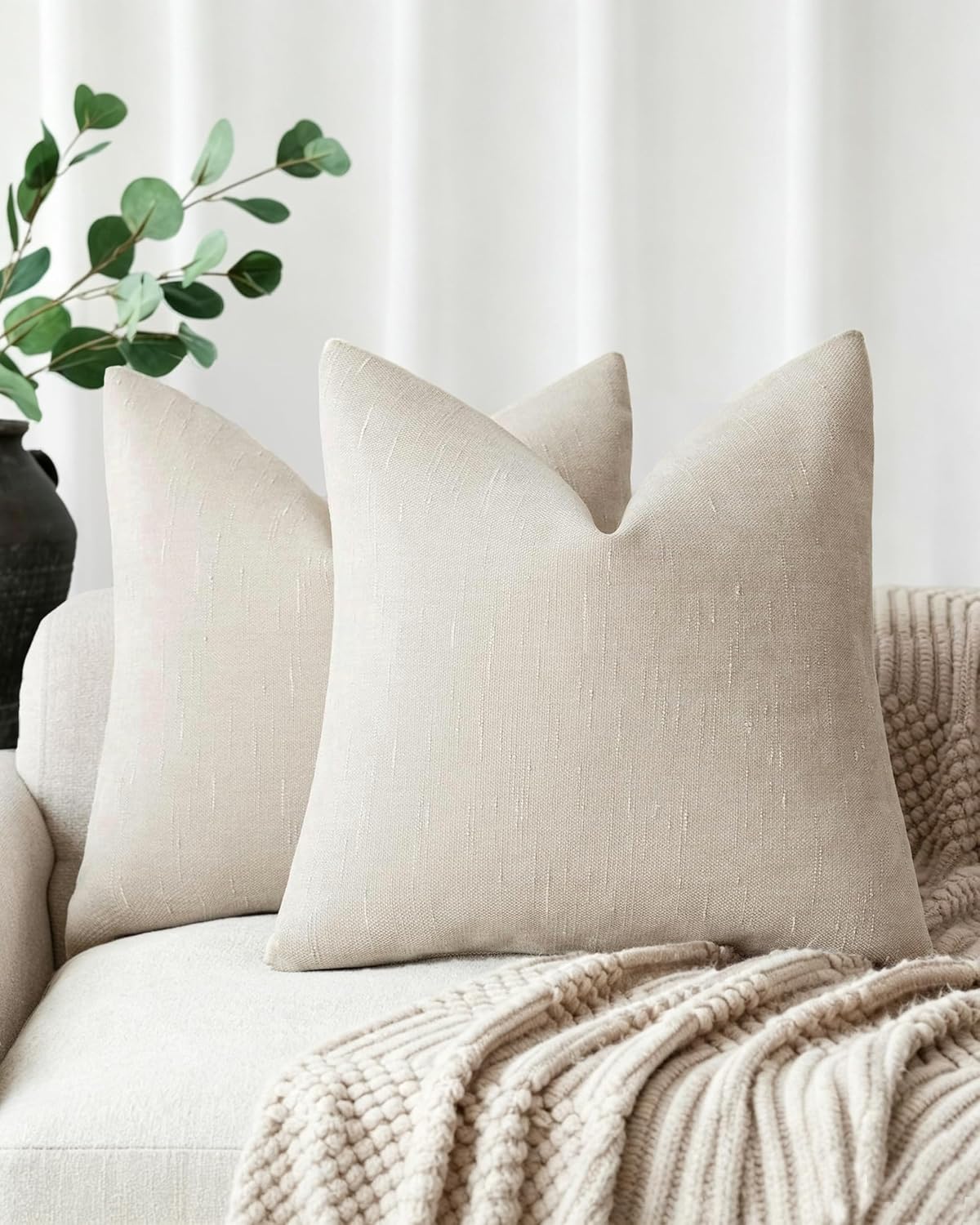 Chenille Haze-Textured Cushion Covers - Pack of 2 - Oatmeal, 45cm x 45cm