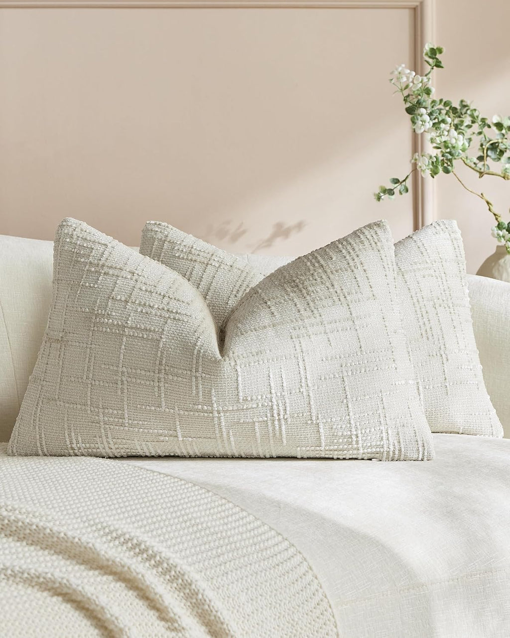 Chenille-Textured Cushion Covers - Twin-Pack - Ivory, 30cm x 50cm