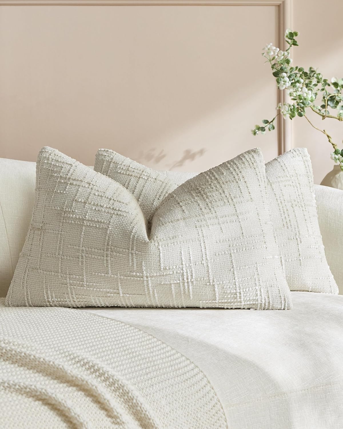 Chenille-Textured Cushion Covers - Twin-Pack - Ivory, 30cm x 50cm