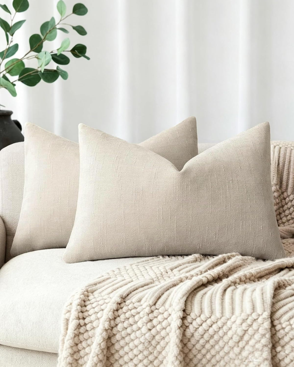 Chenille Haze-Textured Cushion Covers - Pack of 2 - Oatmeal, 30cm x 50cm
