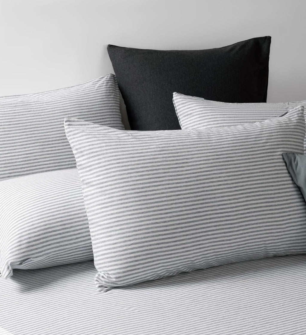 100% Jersey Cotton Standard Pillowcases - Twin-Pack - Grey Stripe
