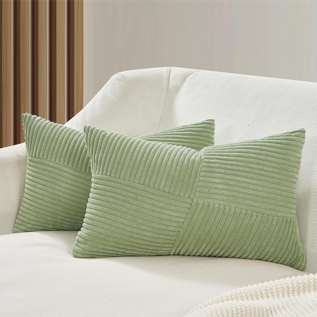 Corduroy Windmill-Inspired Cushion Covers - Twin-Pack - Sage - 30cm x 50cm
