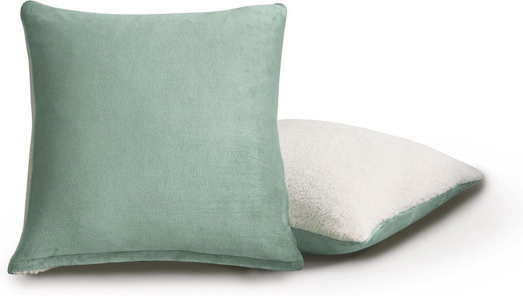 Teddy Sherpa European Pillowcases - Twin-Pack - Sage Green - 65cm x 65cm